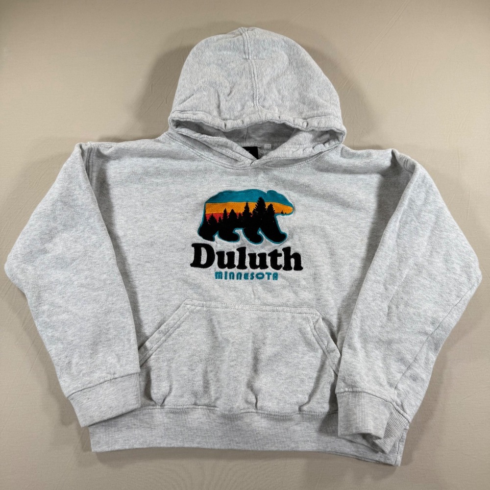 Valani‎ Duluth Minnesota Bear Sunset Hoodie Kids Medium 10-12 Heather Gray